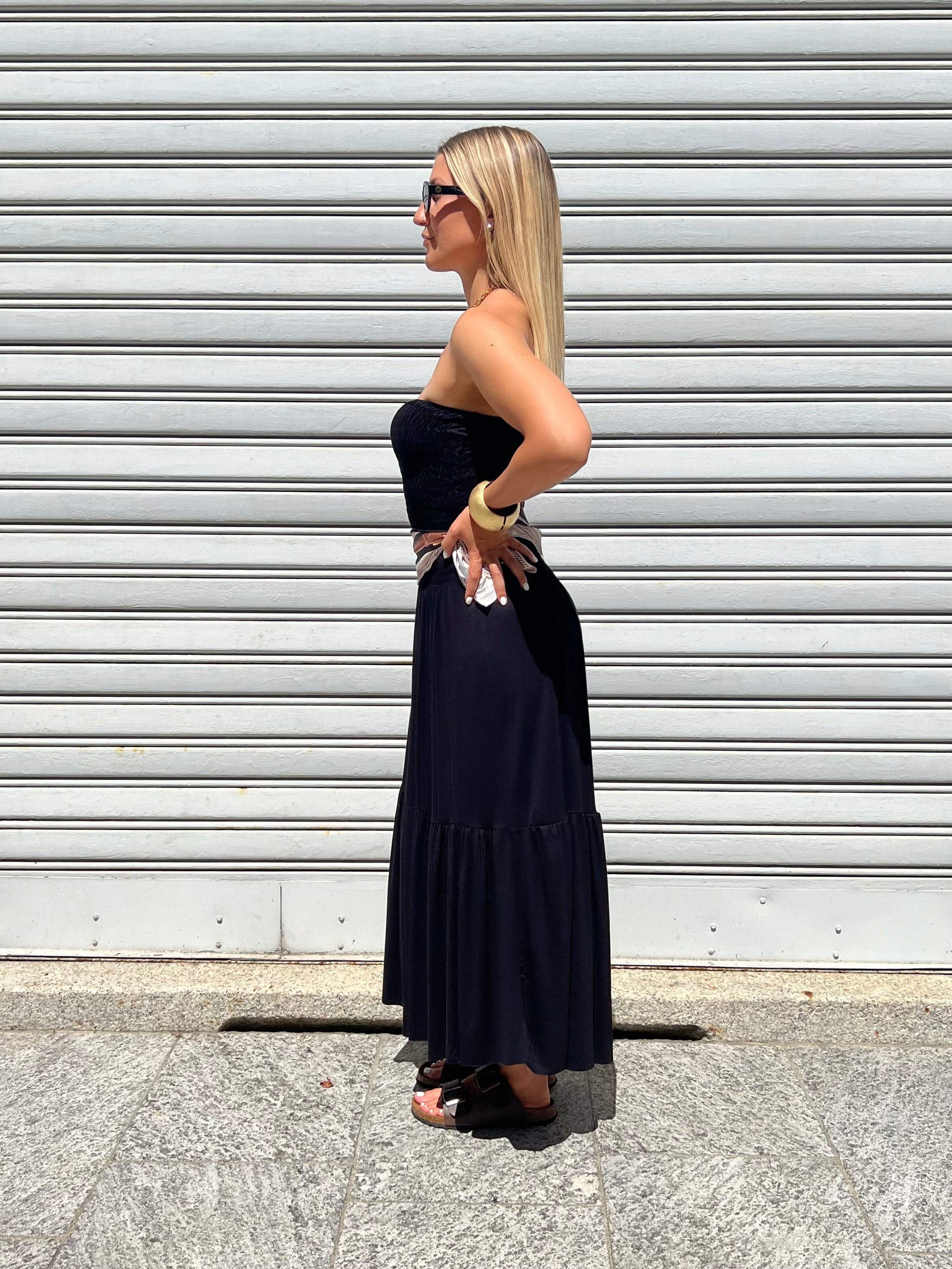 Abito Fascia Jersey Con Foulard 22556 Nero