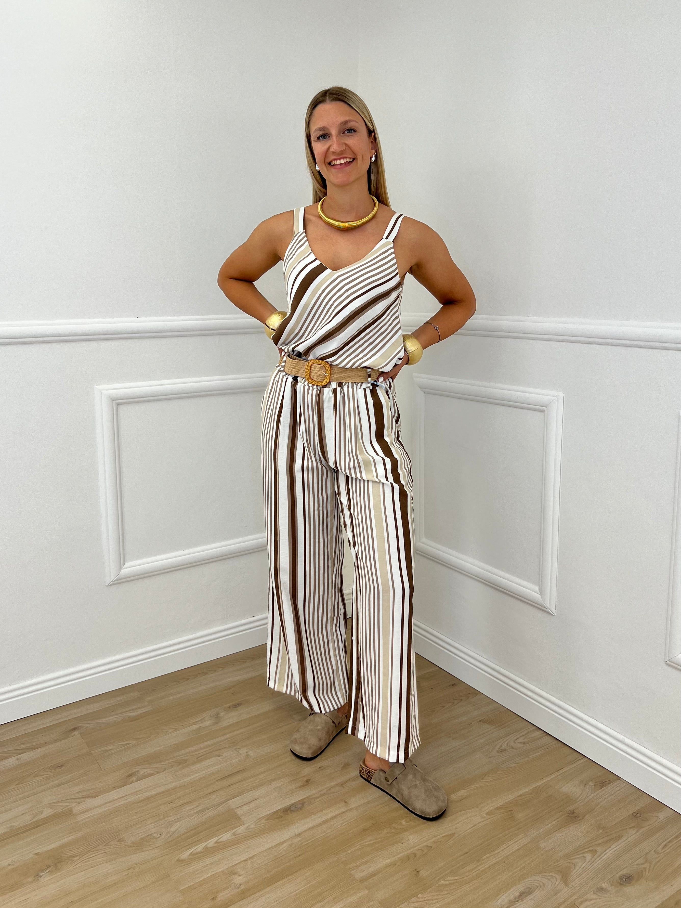 Pantalone Viscosa a Righe 1609 Camel