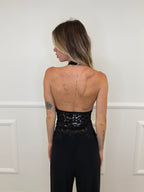 Top Halter Pizzo Alamari 1605 Nero