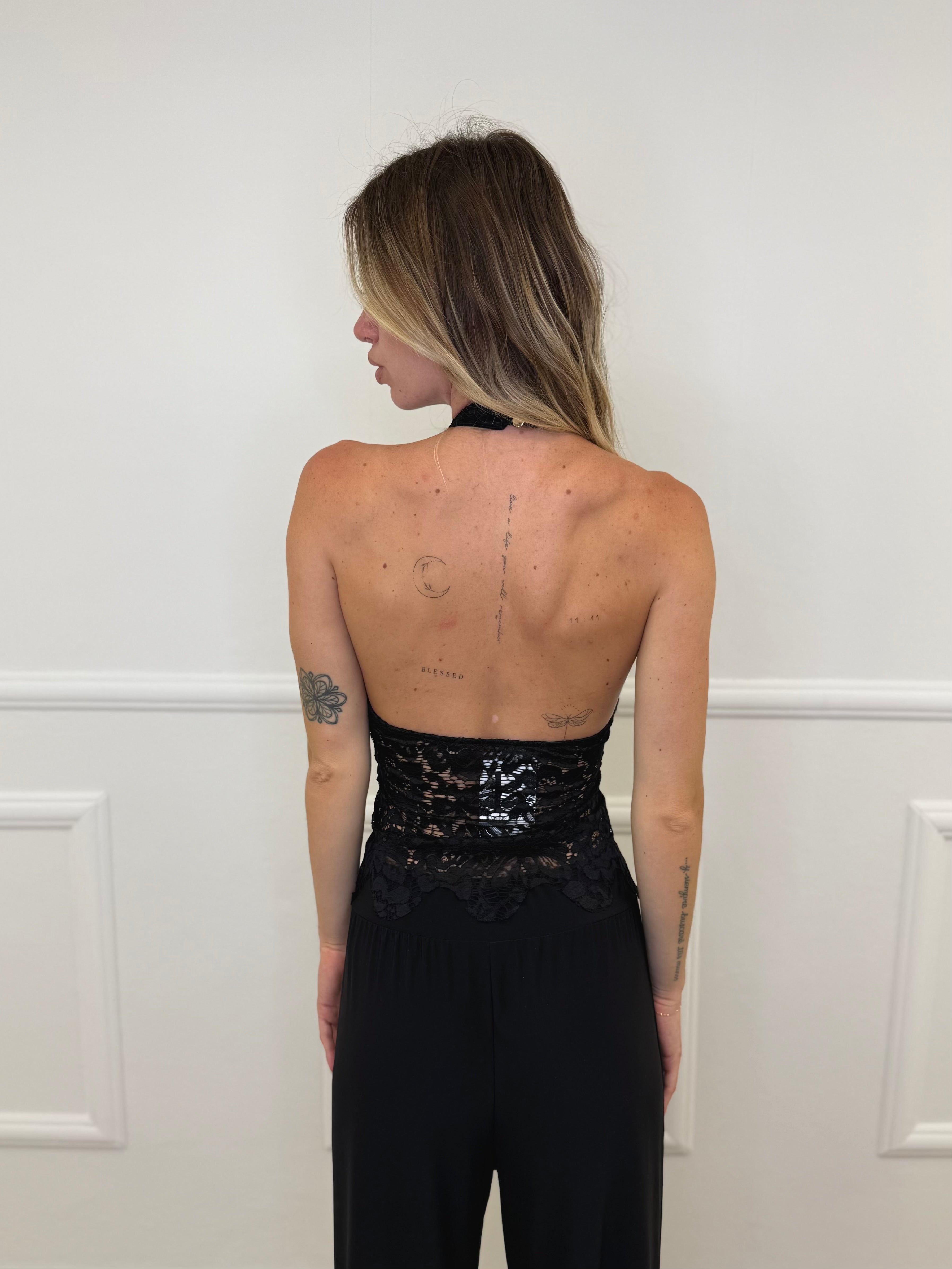 Top Halter Pizzo Alamari 1605 Nero