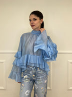Blusa in Tencel a Balze 6108 Azzurro