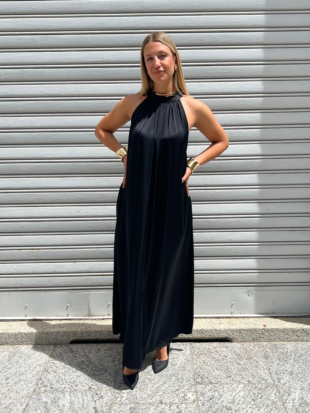 Abito Halter In Raso 9382 Nero