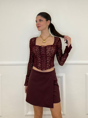 Top Bustier in Pizzo 7358 Burgundy