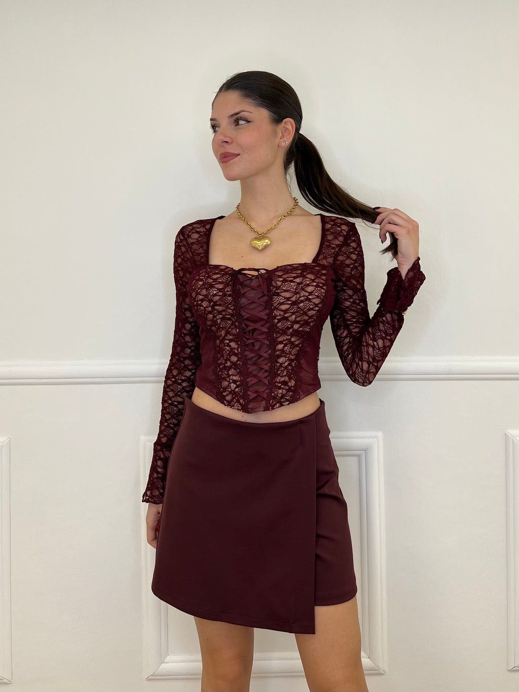 Top Bustier in Pizzo 7358 Burgundy