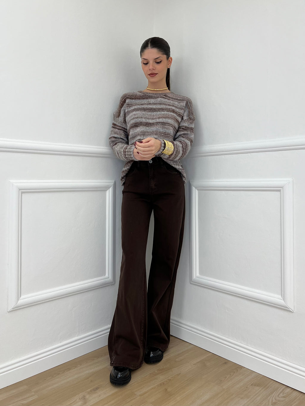 Maglia Girocollo Multicolor 25205 Marrone