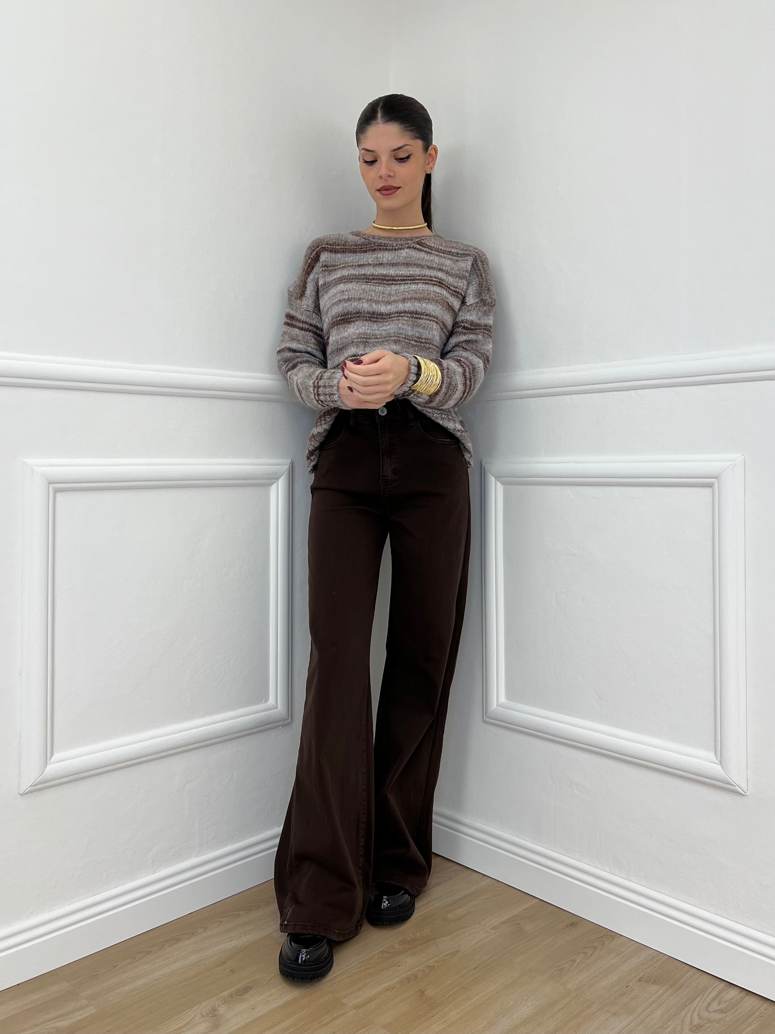 Maglia Girocollo Multicolor 25205 Marrone