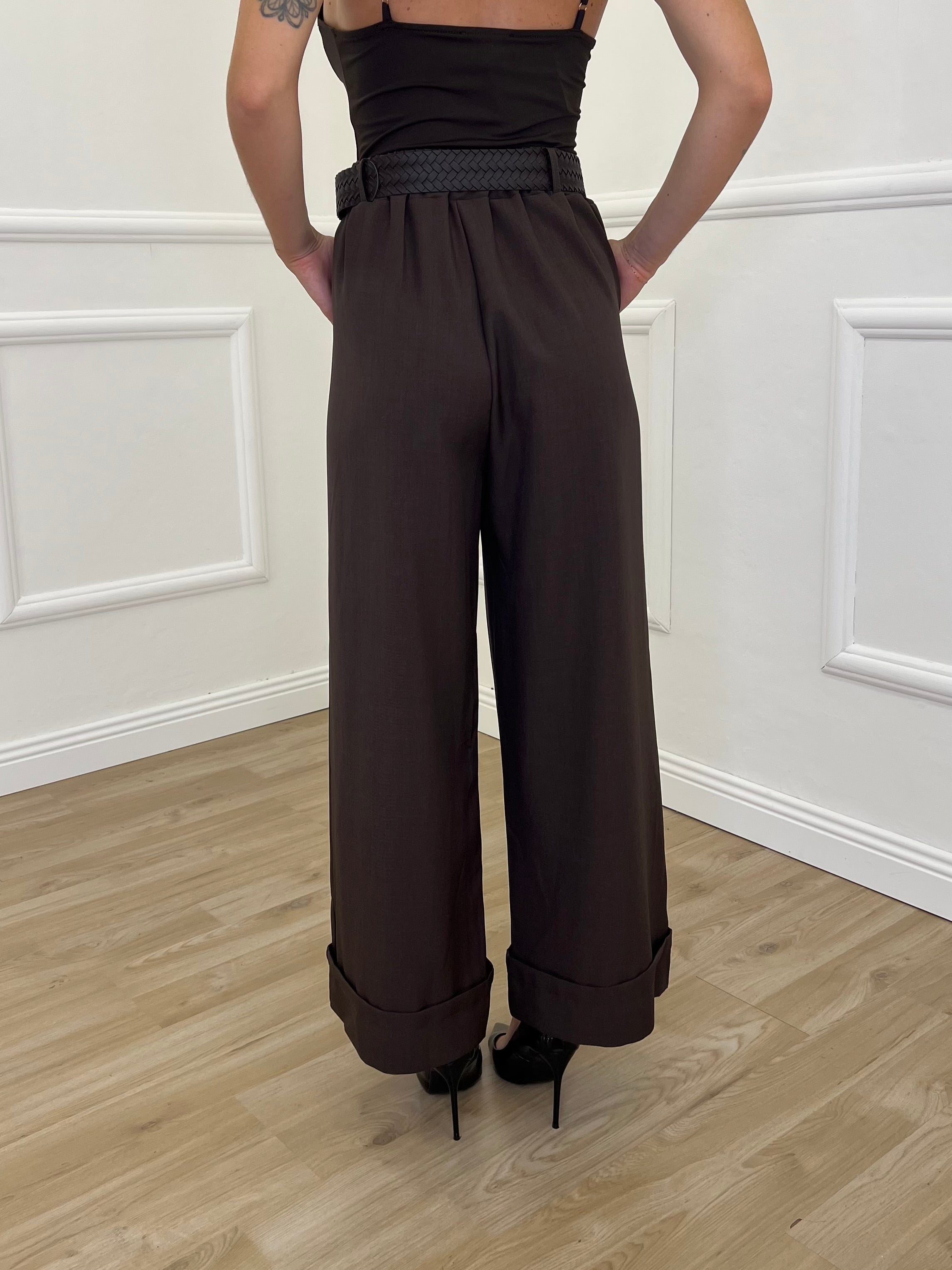 Panta Palazzo Risvolto Gabardine 26521 Marrone