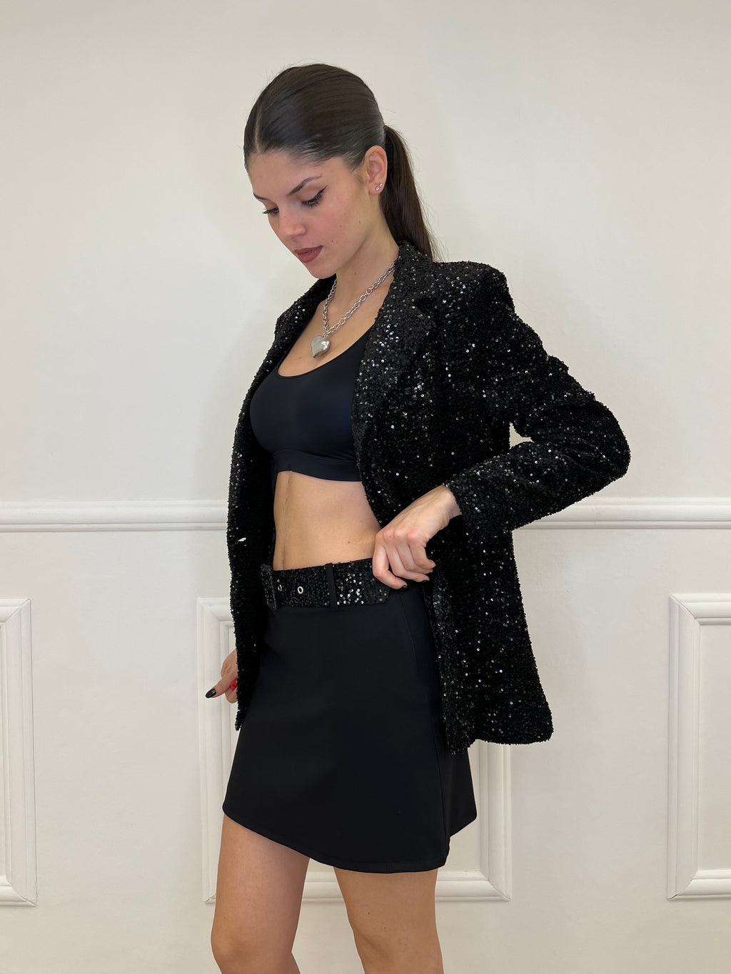 Gonna Cintura Paillettes 97025 Nero