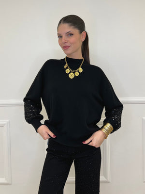 Maglia Manica Paillettes DL7357 Nero