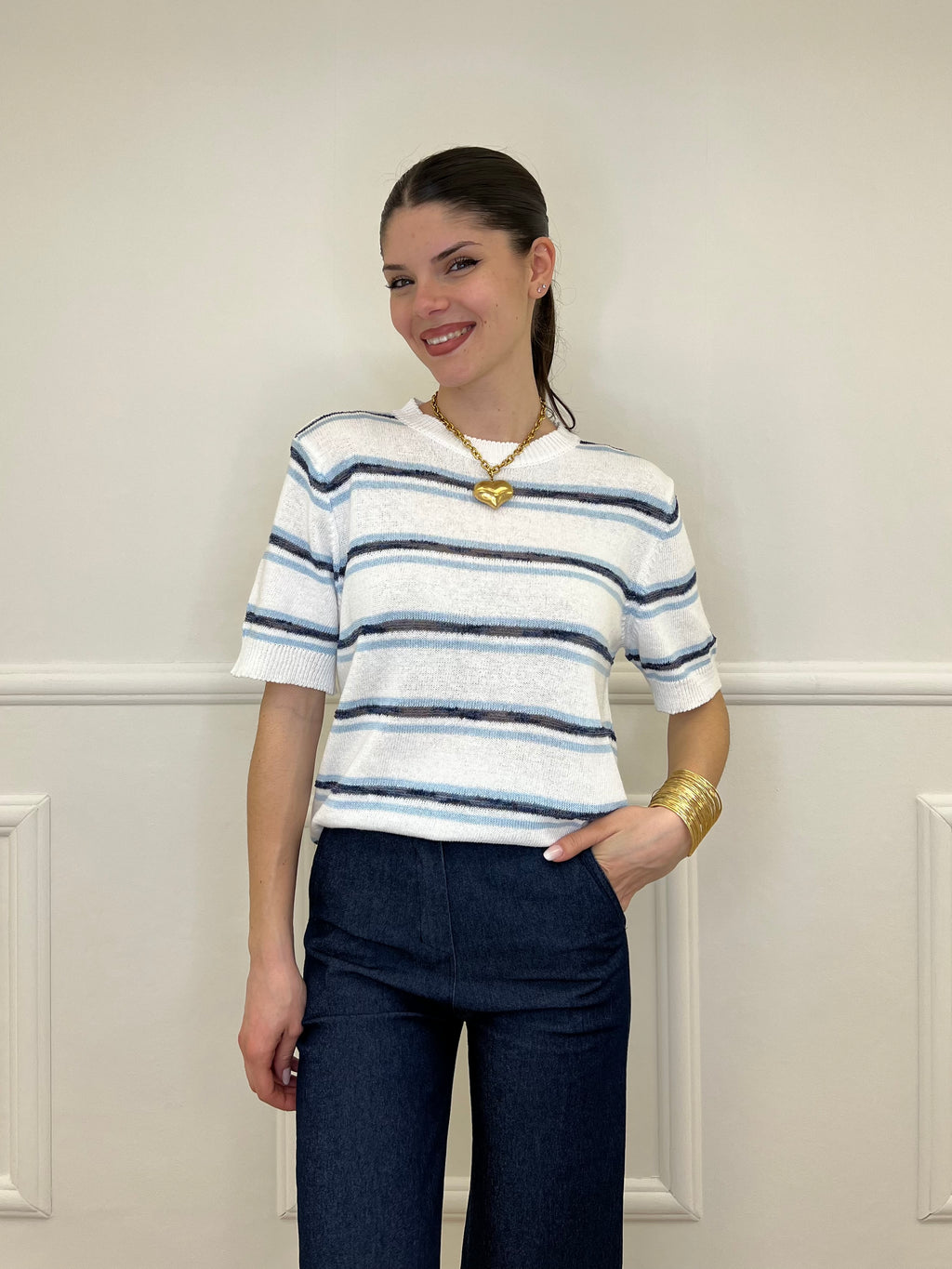 Maglia Righe Fiammata 0073 Bianco