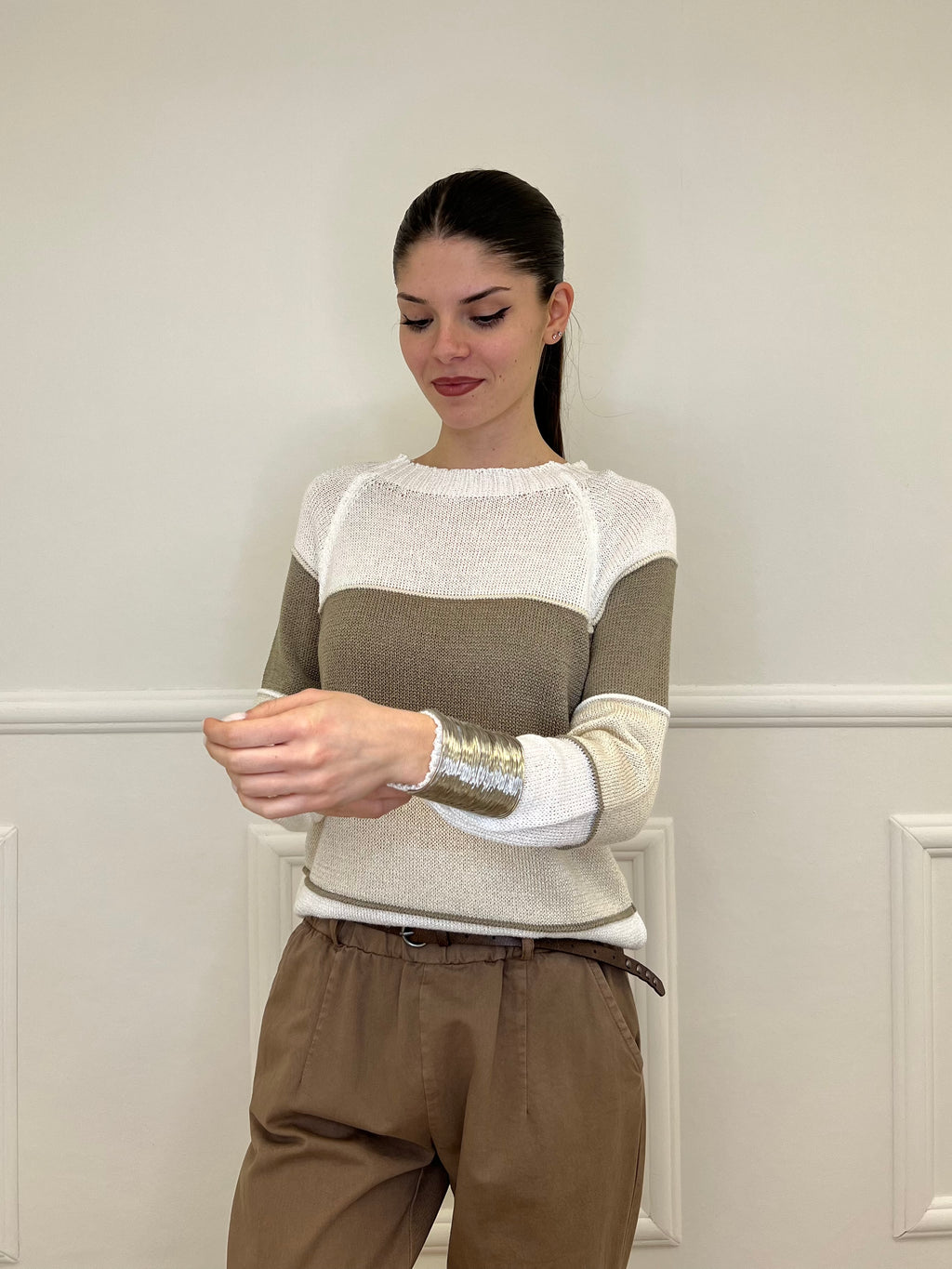 Maglia a Righe Profili 25031 Taupe