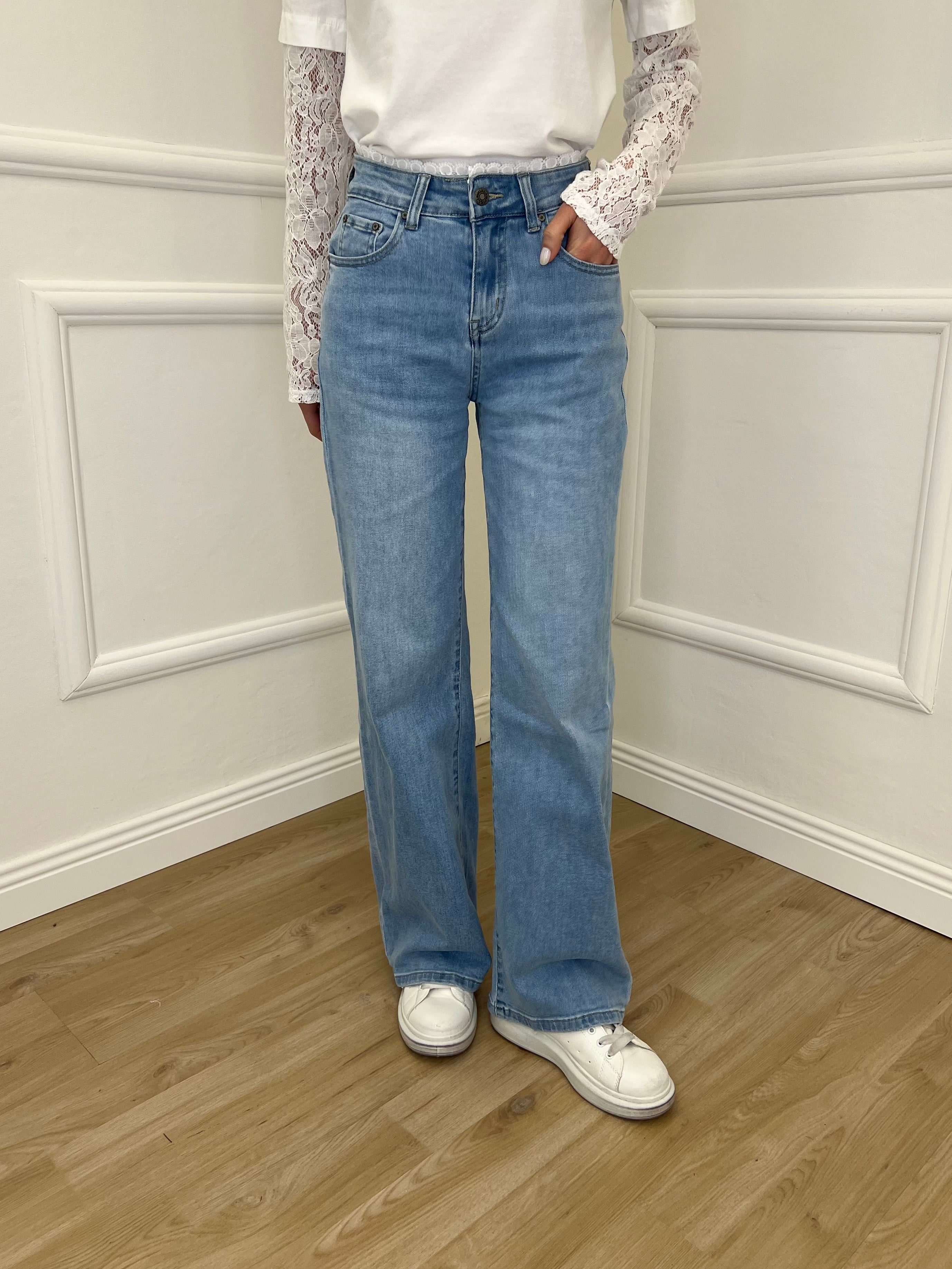 Jeans Vita Con Pizzo TK85 Azzurro
