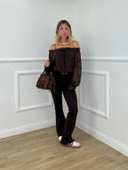 Blusa Boho Con Ricami 89039-1 Marrone
