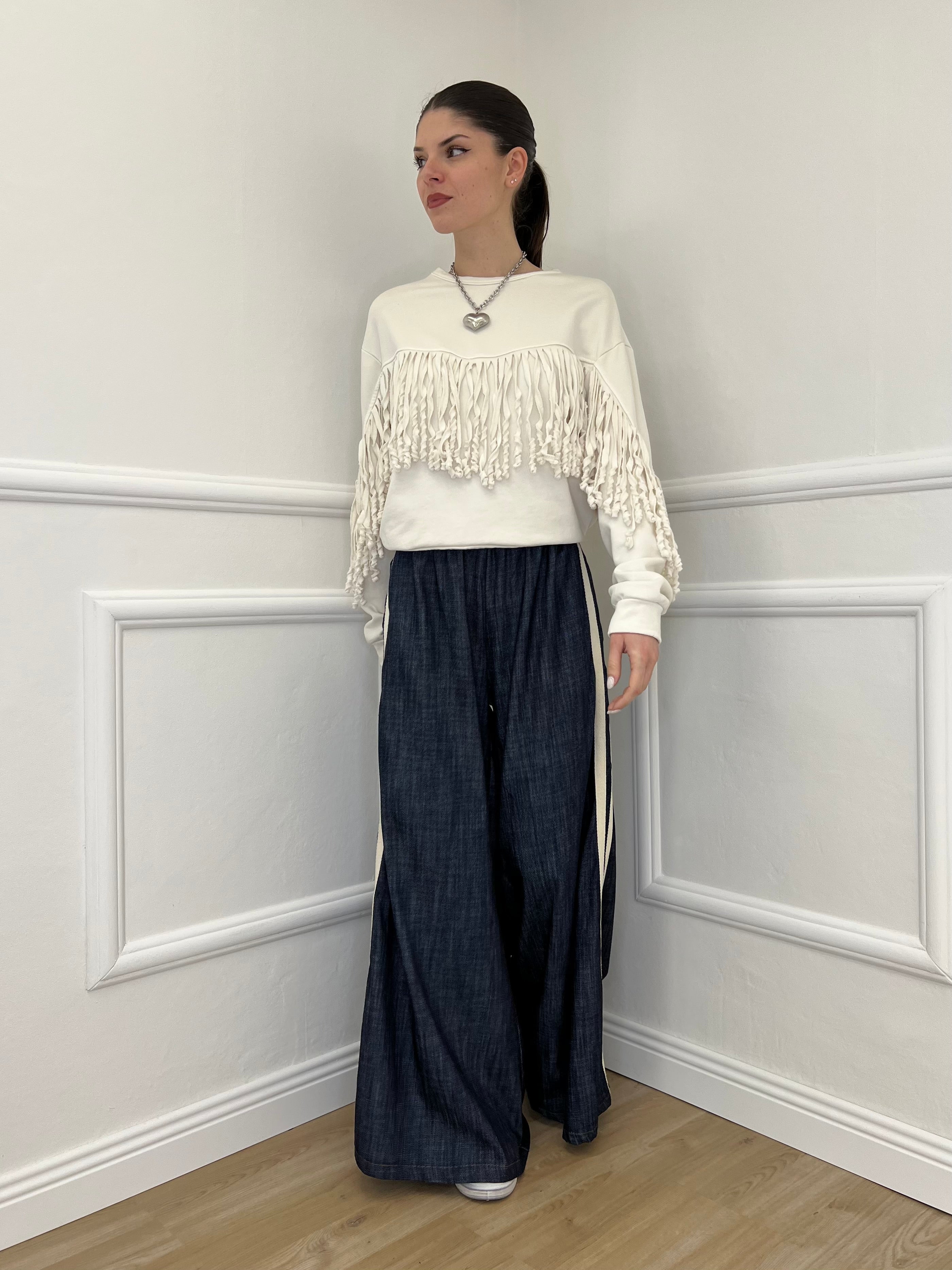 Pantalone Chambray Coulisse A7809 Blu