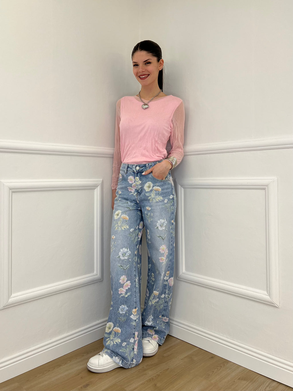 Jeans Floreale T901 Azzurro