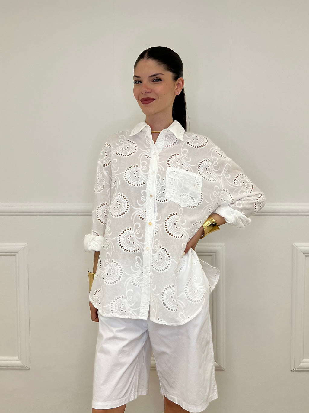 Camicia Over Sangallo Tasca 32020 Bianco