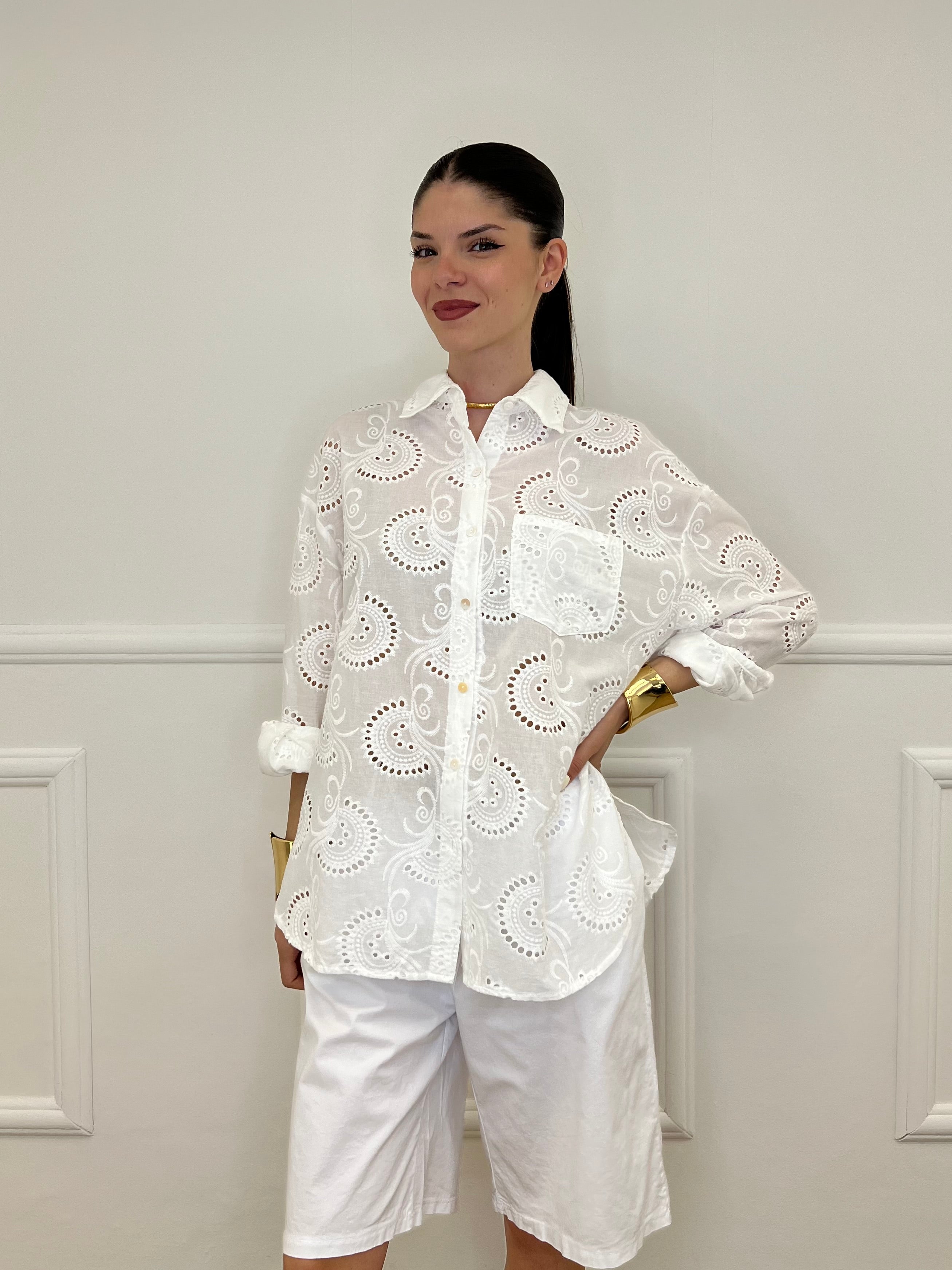 Camicia Over Sangallo Tasca 32020 Bianco