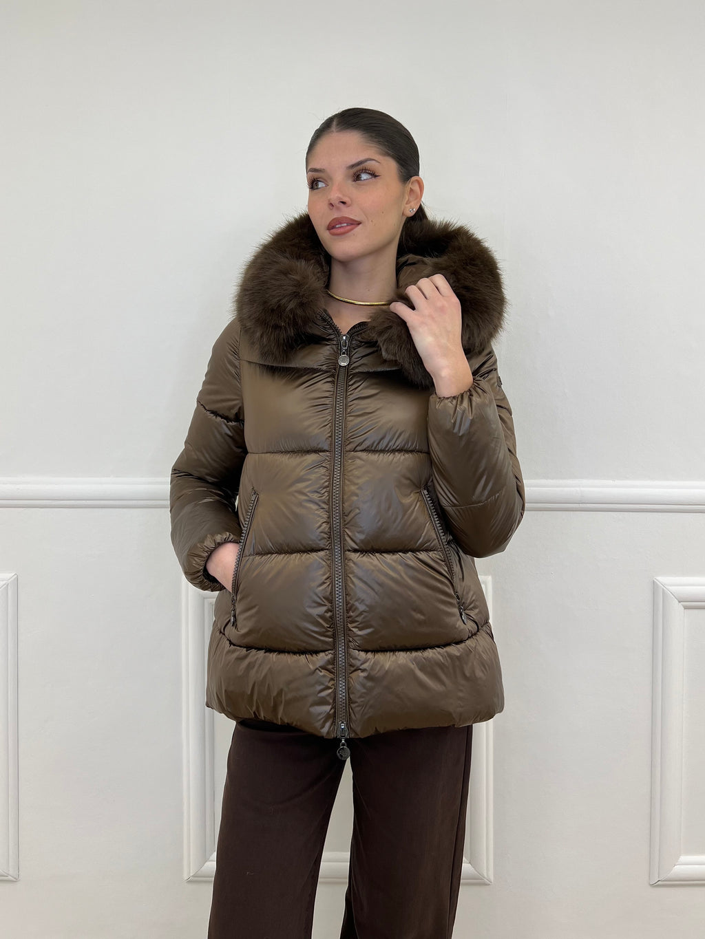 Piumino Corto Pelliccia 2259 Moro