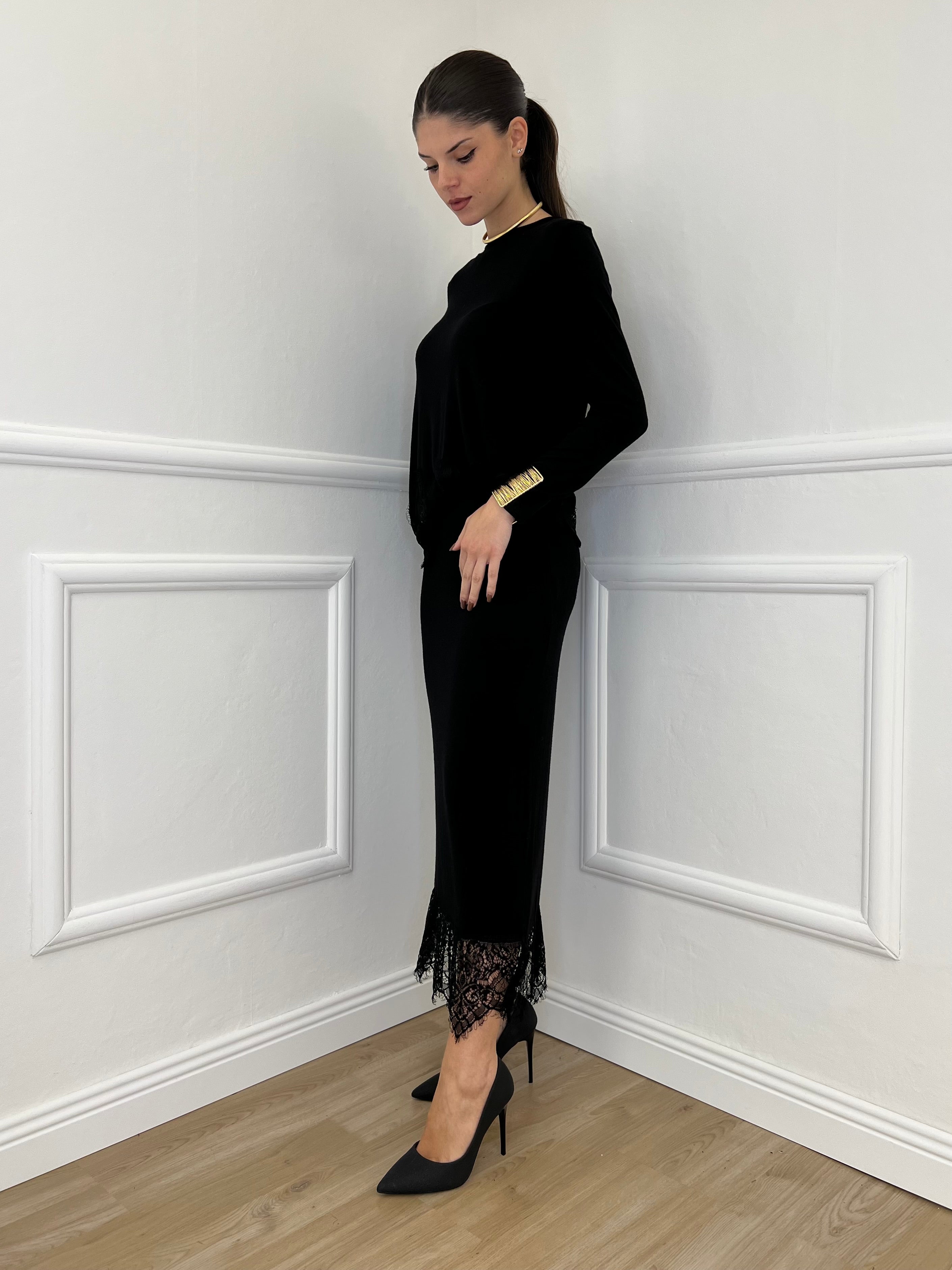 Gonna in Maglia Pizzo 2187 Nero