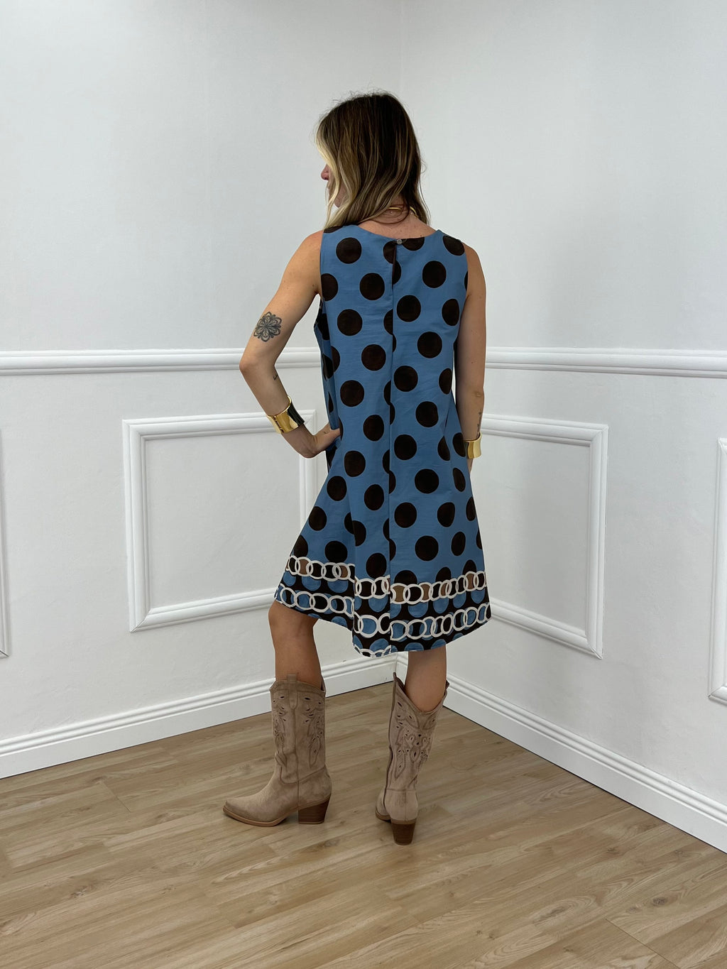 Abito Cotone Pois 19038 Azzurro e Moro