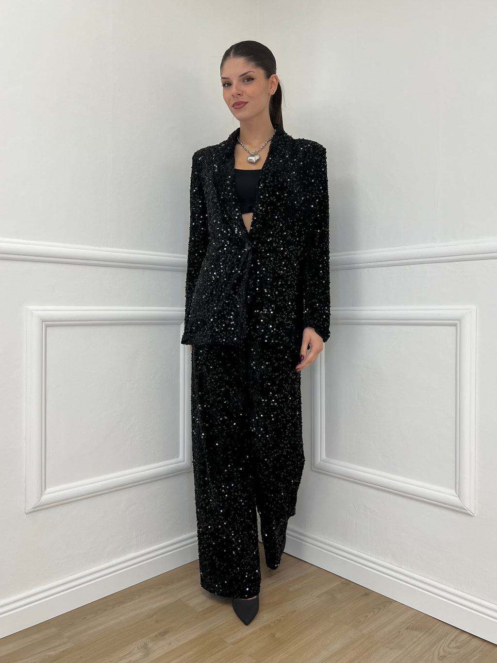 Pantalone Ciniglia Paillettes 2460 Nero