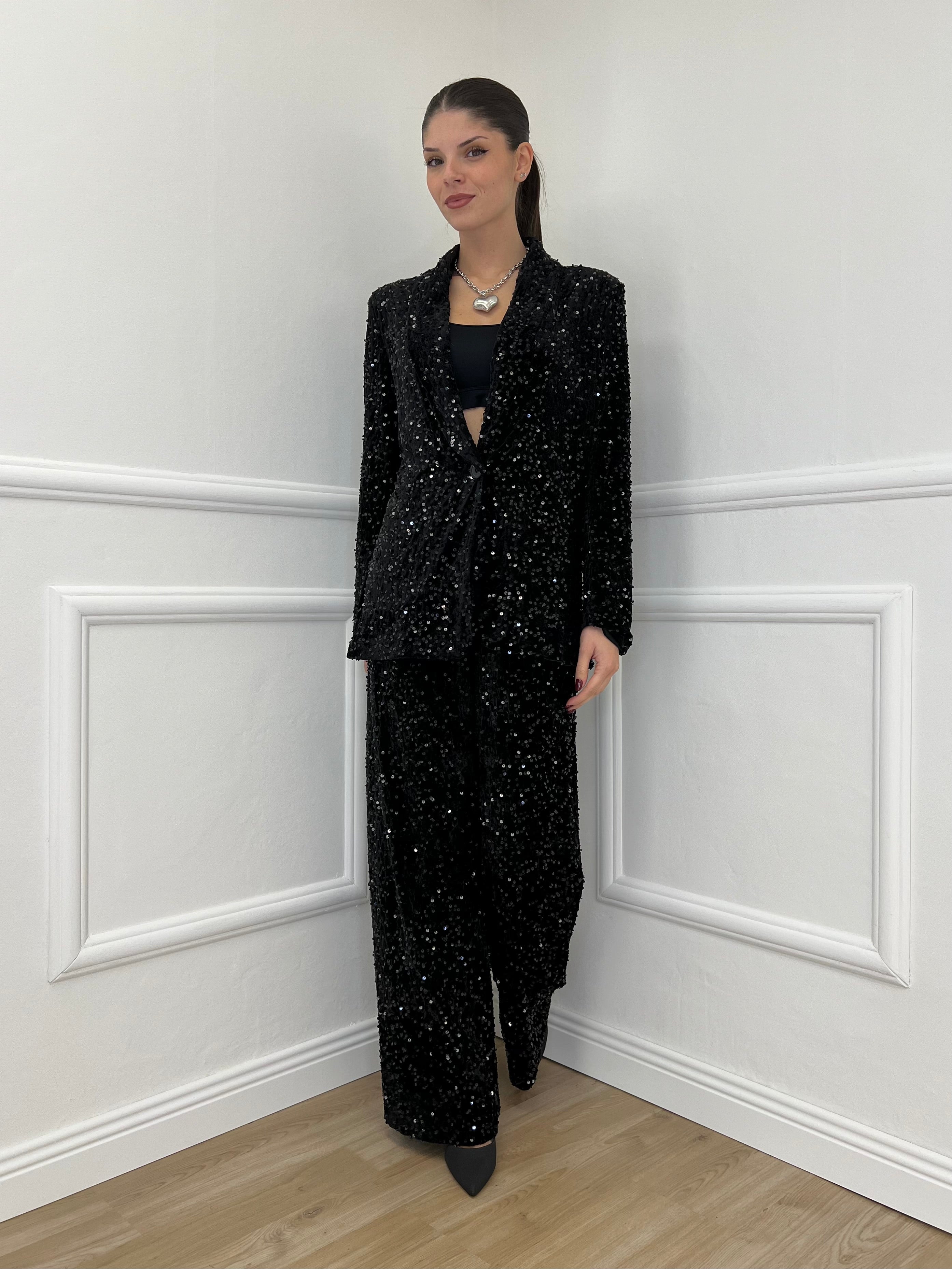 Pantalone Ciniglia Paillettes 2460 Nero
