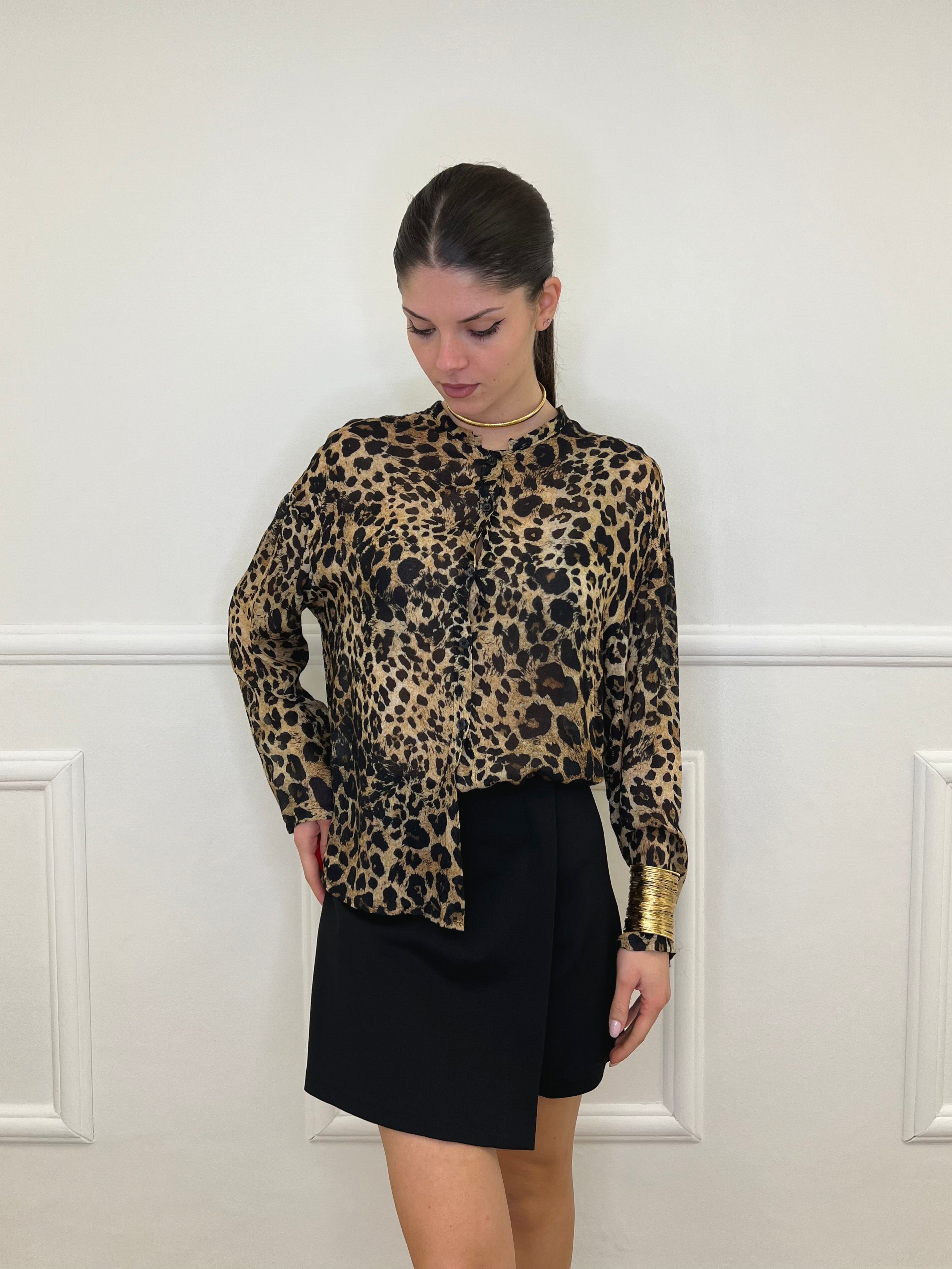 Camicia Maculata Misto Lana T1138 Nero