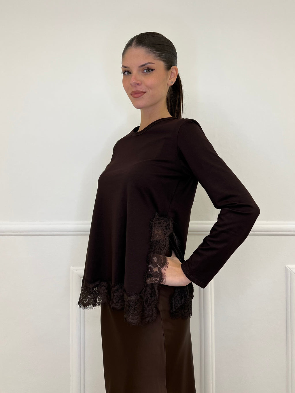 Maglia con Pizzo 55777 Moro