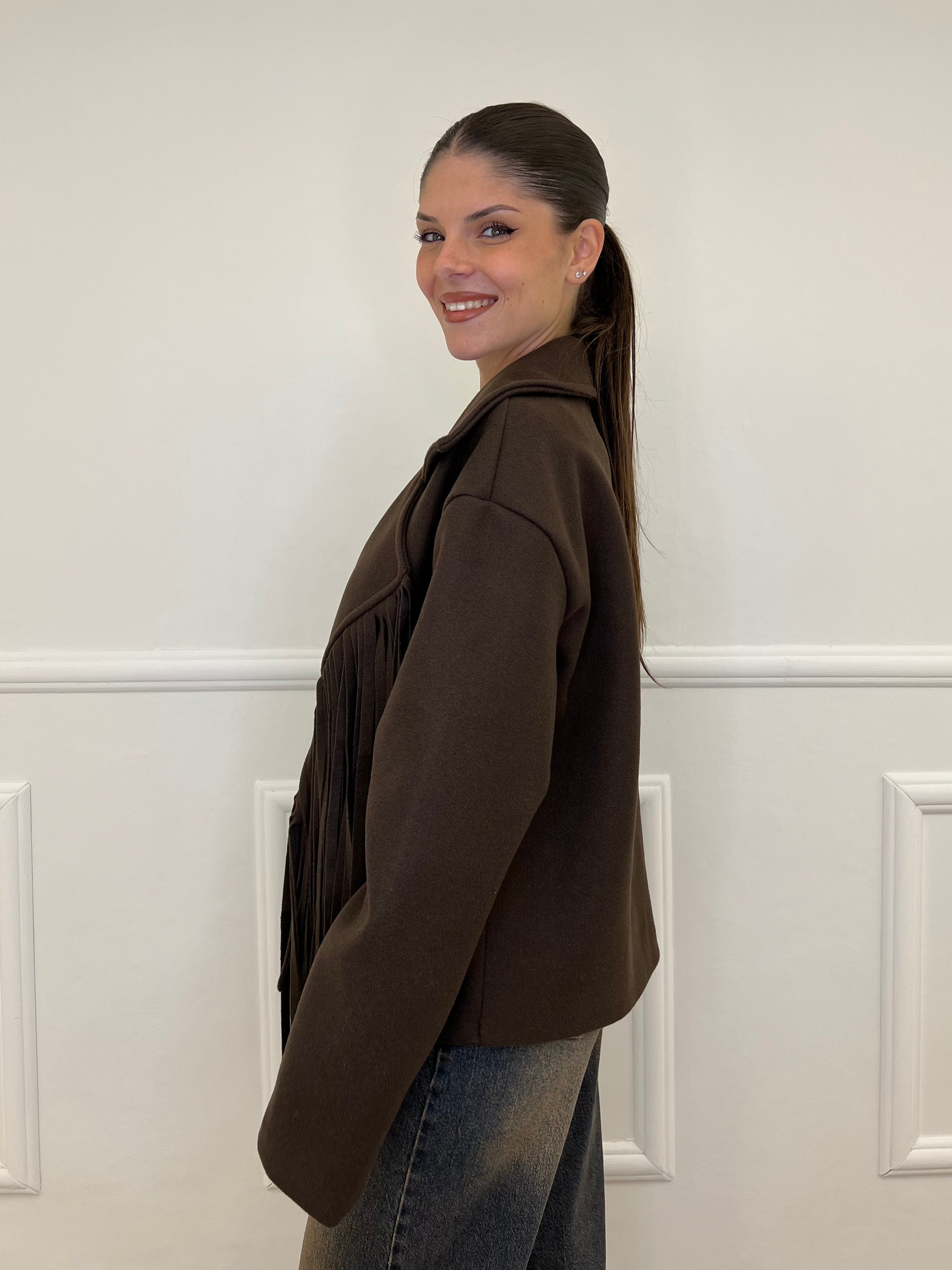 Giacca Cappotto Frange 11903 Moro