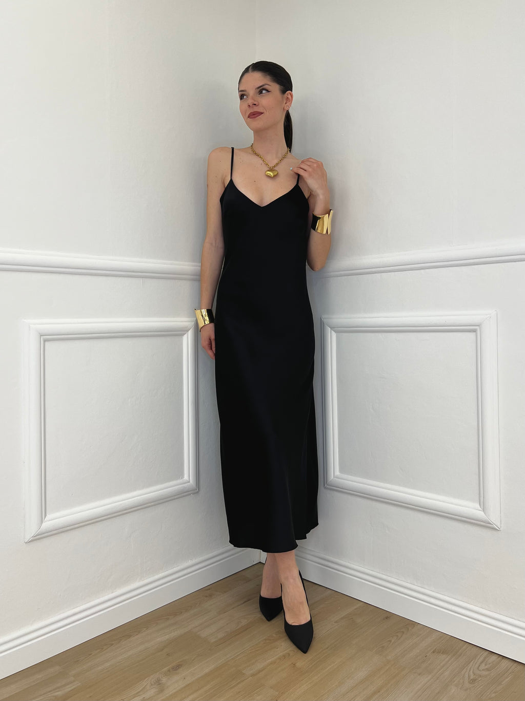 Vestito In Satin Con Spalline 9857 Nero