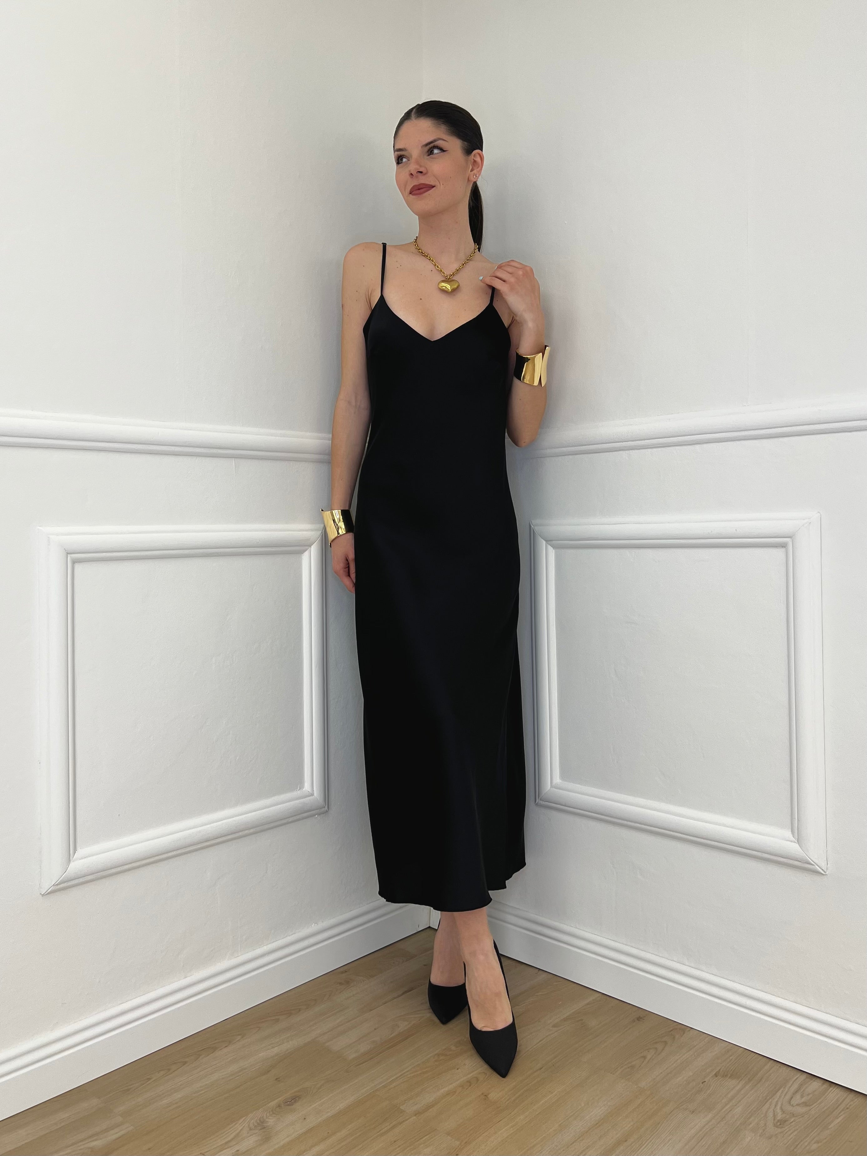 Vestito In Satin Con Spalline 9857 Nero