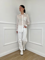 Camicia Tencel Spalmata a Righe 25802 Bianco