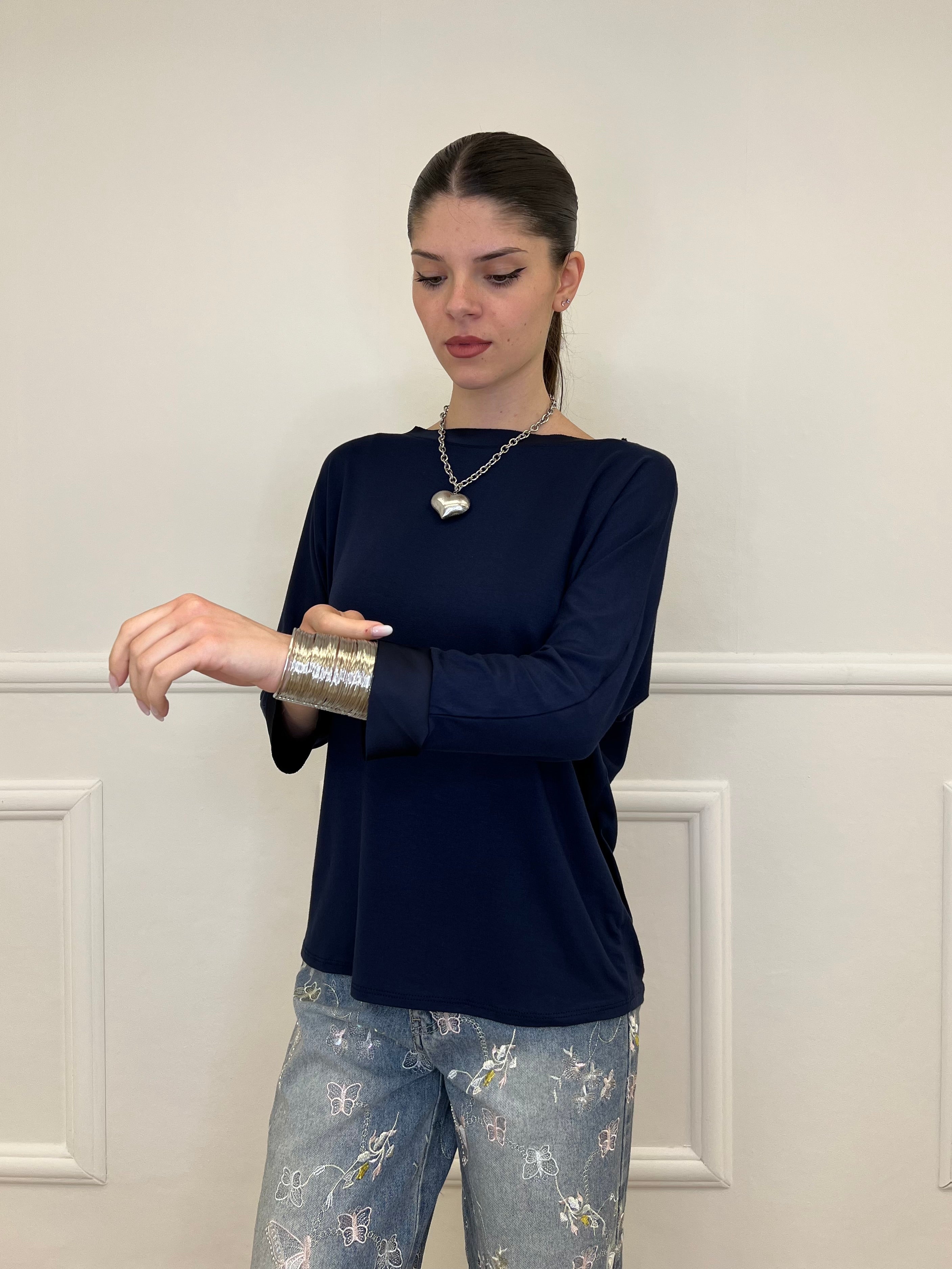 Maglia Barchetta Con Profili in Satin 43002