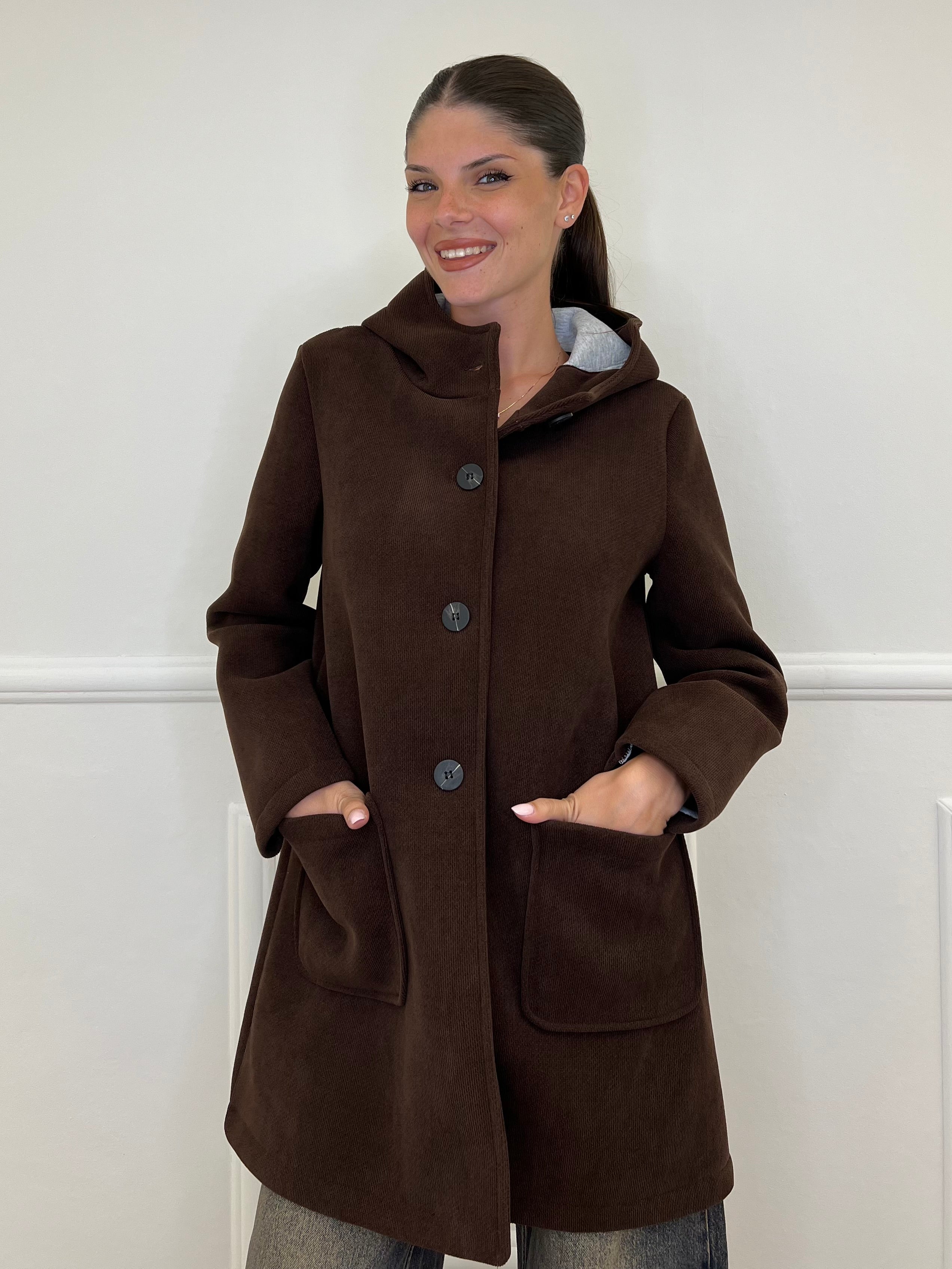 Cappotto Neoprene Cappuccio 25761 Caffè - Bazar Abbigliamento