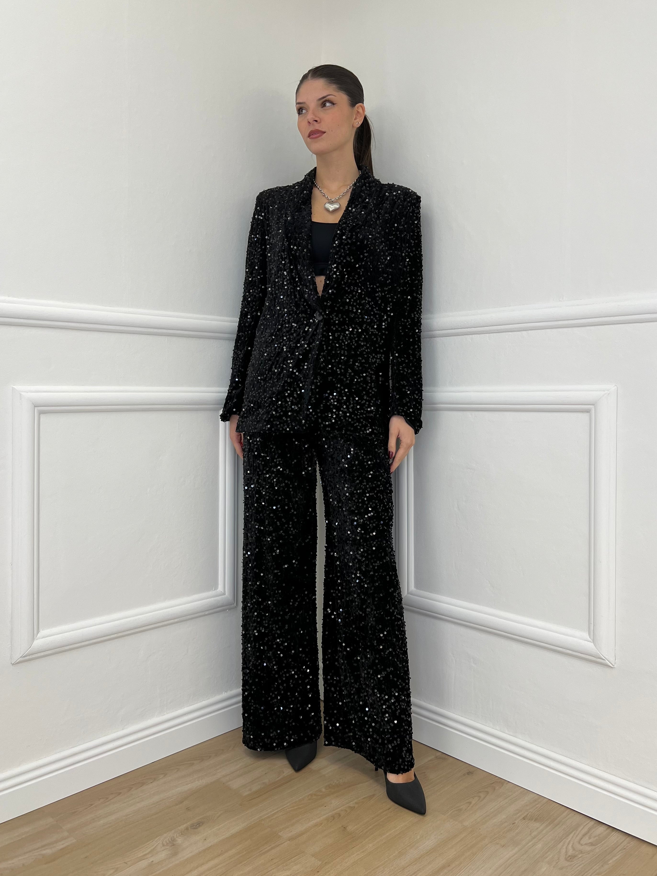Pantalone Ciniglia Paillettes 2460 Nero