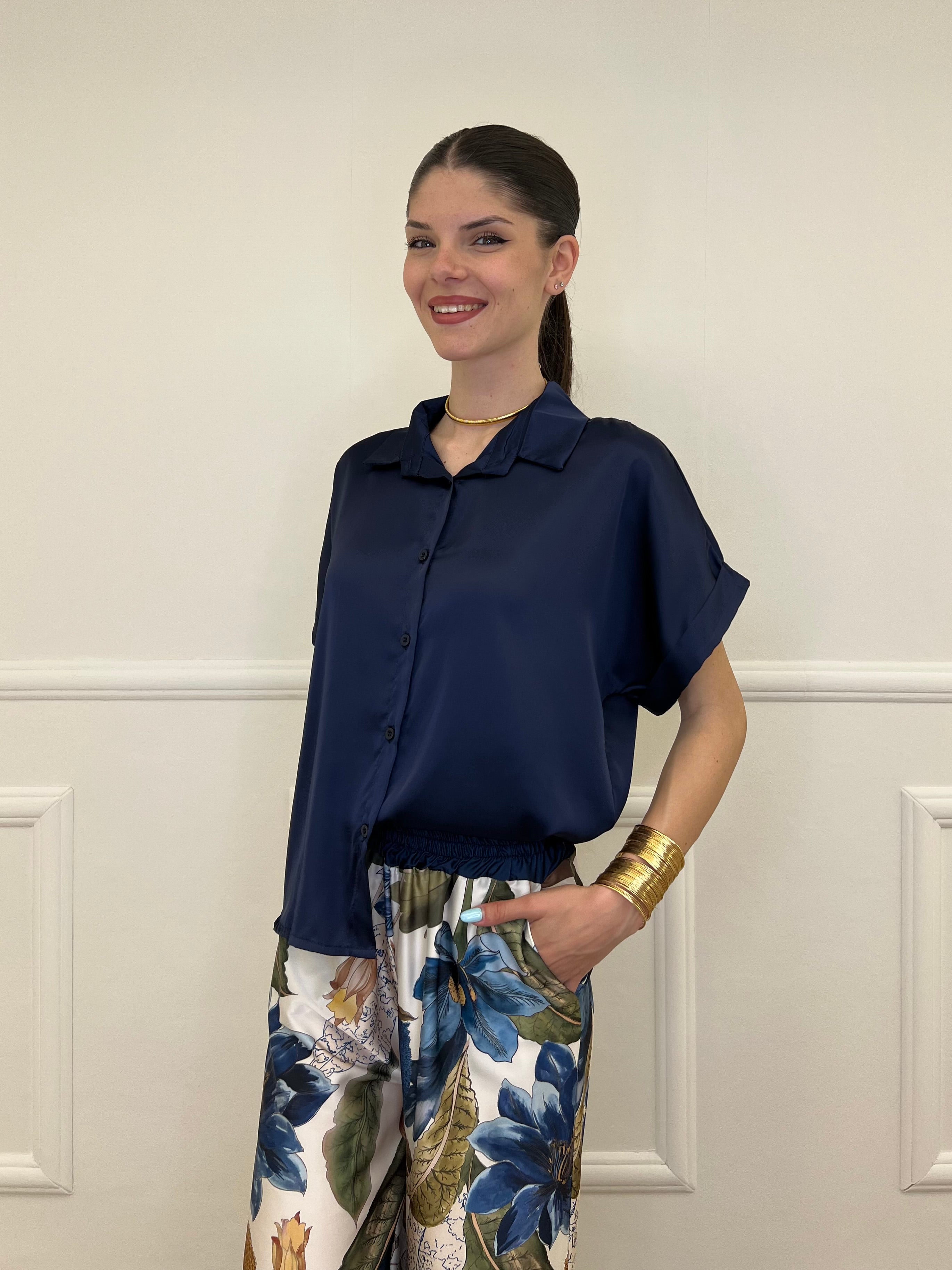Completo Satin Pantalone Fantasia 17397 Blu