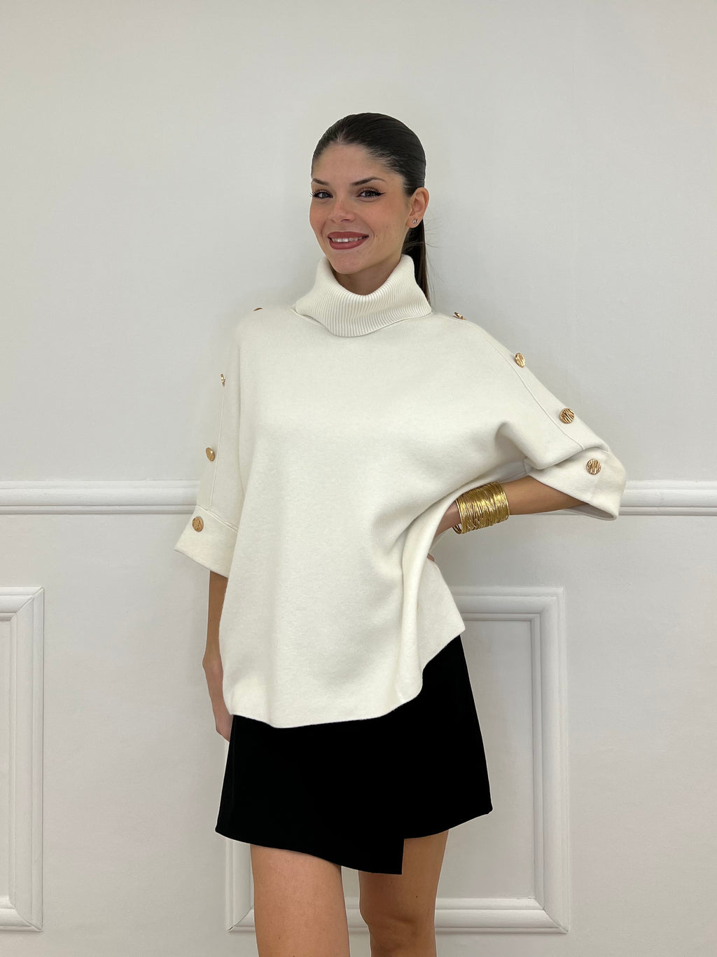 Maglia Bottoni Pipistrello 261124 Panna