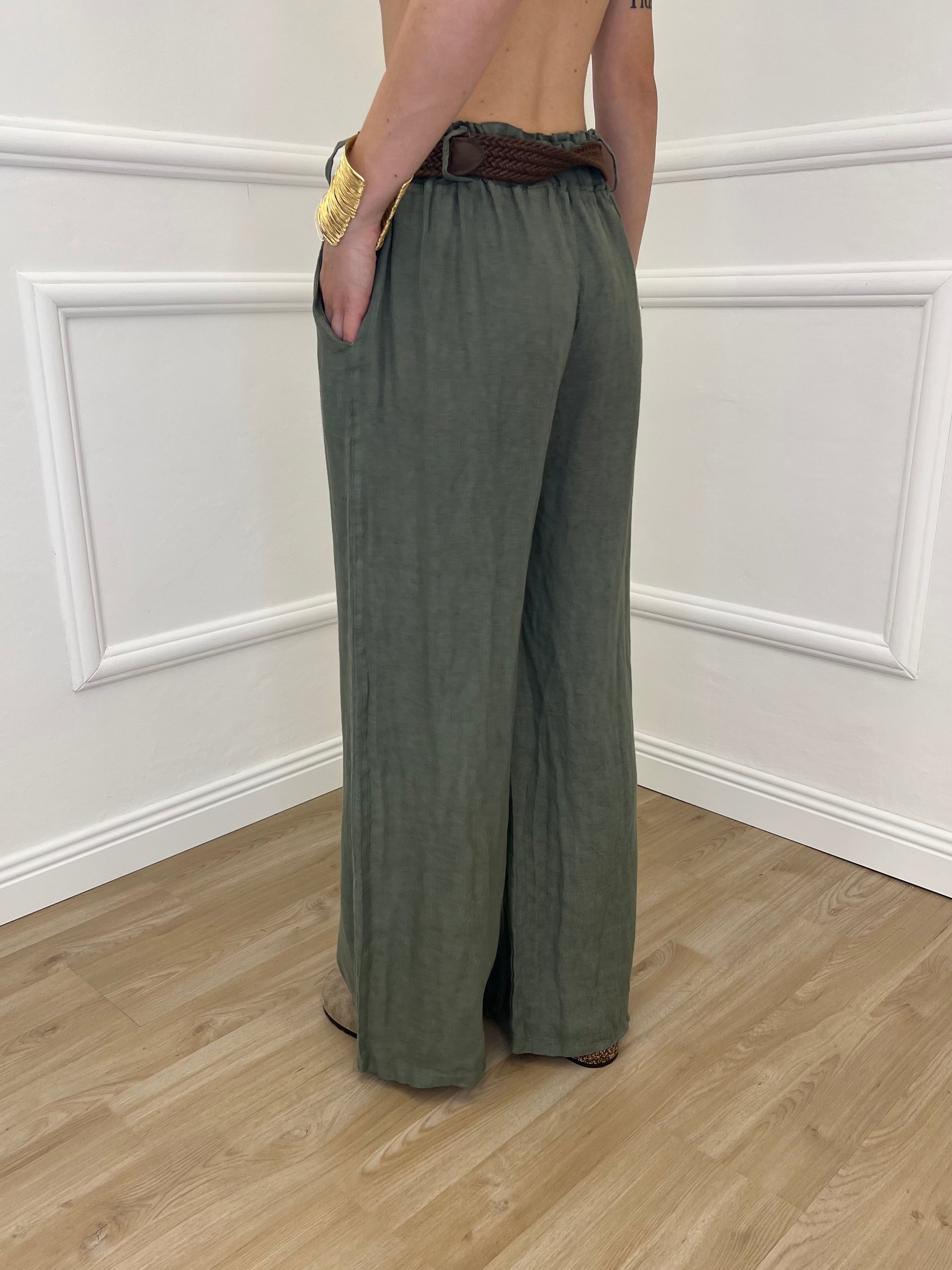 Pantalone Lino Cintura 22525 Verde