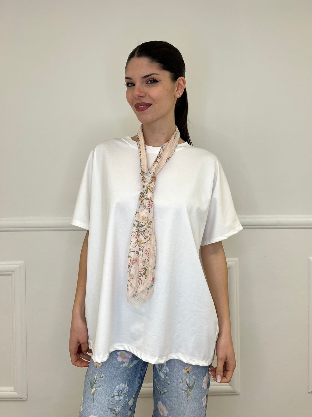 T-shirt Maxi Con Foulard 35080 Bianco