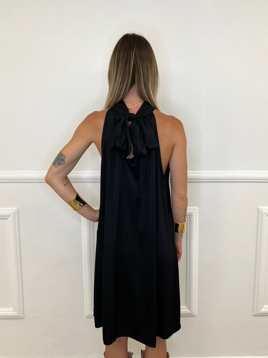 Vestito Halter In Raso Di Viscosa 9535 Nero
