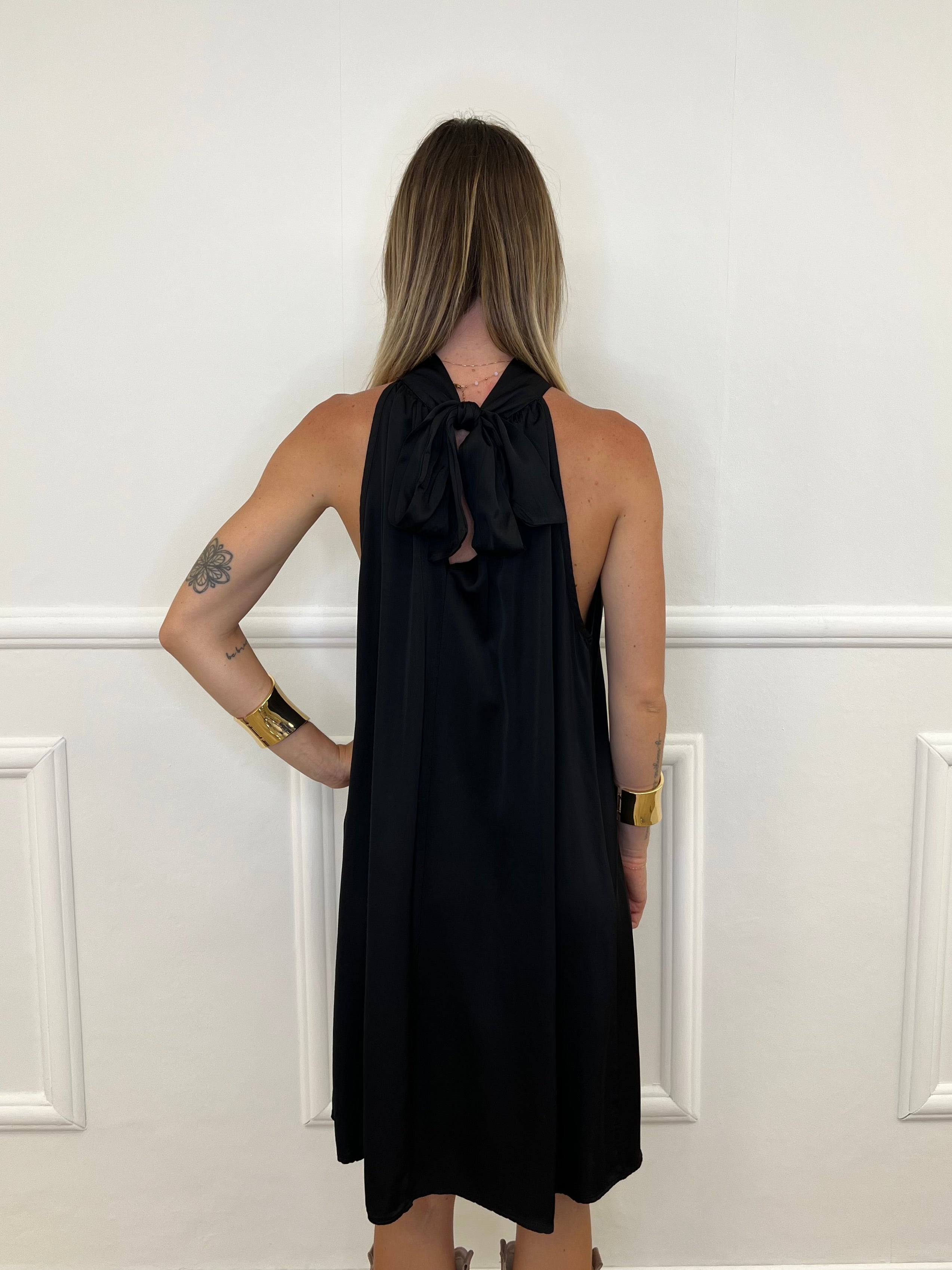 Vestito Halter In Raso Di Viscosa 9535 Nero