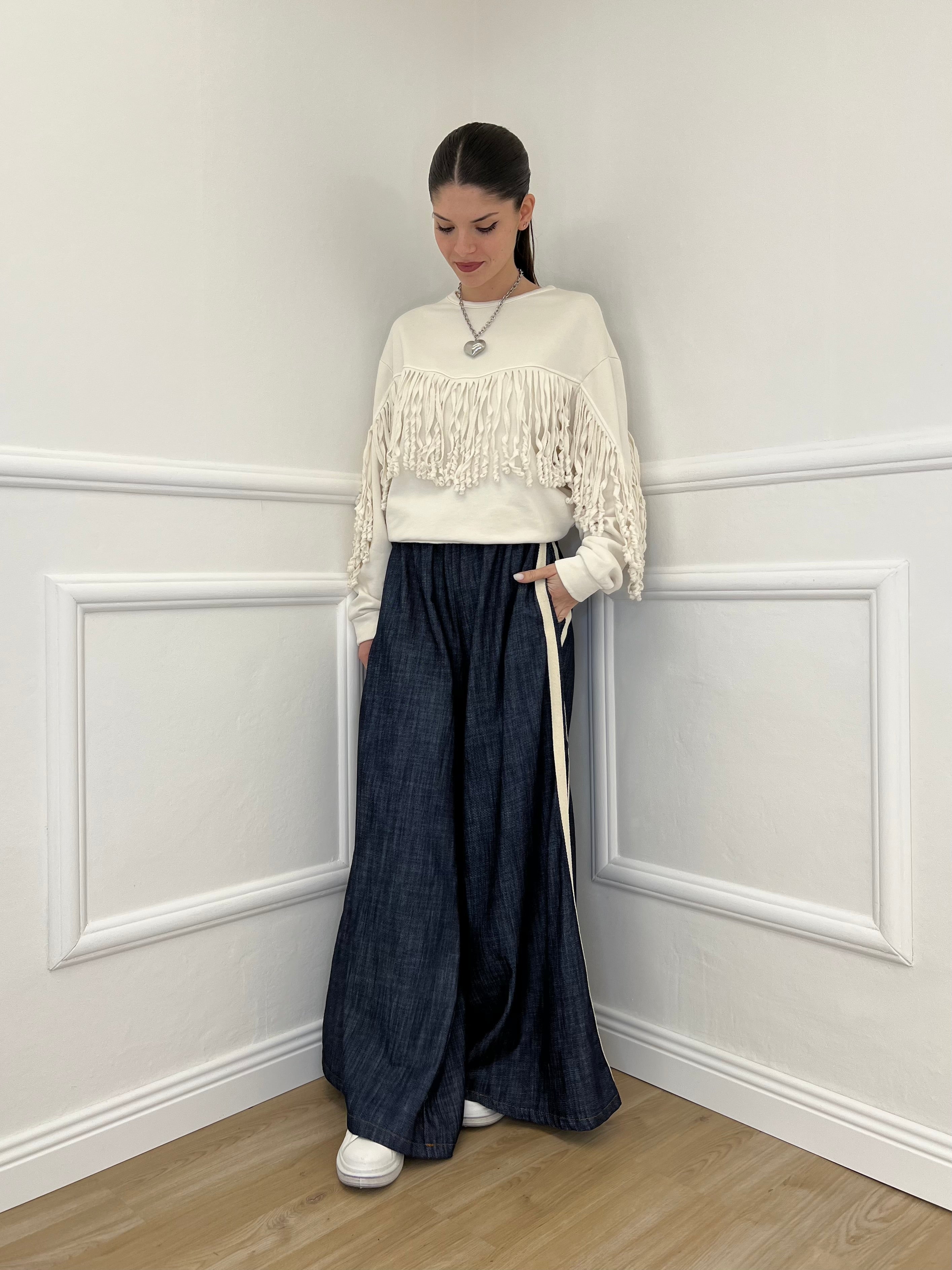 Pantalone Chambray Coulisse A7809 Blu