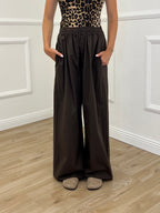 Pantalone a Palazzo Cotone 826121 Marrone