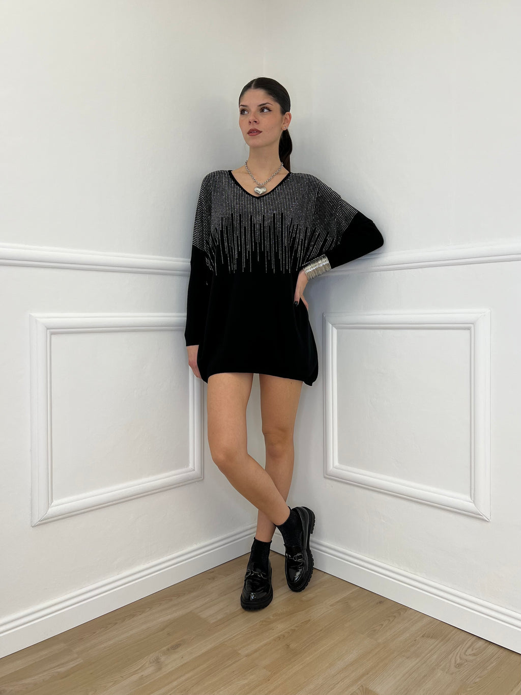 Maxi Maglia Strass 5292 Nero