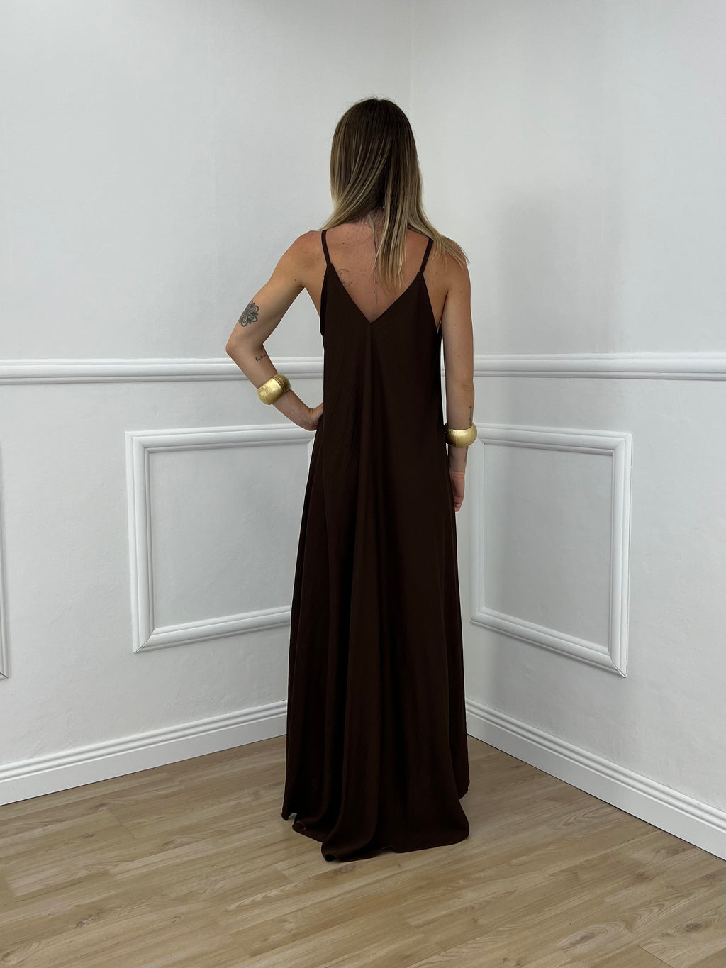 Abito Crepe Conchiglie 15287 Marrone