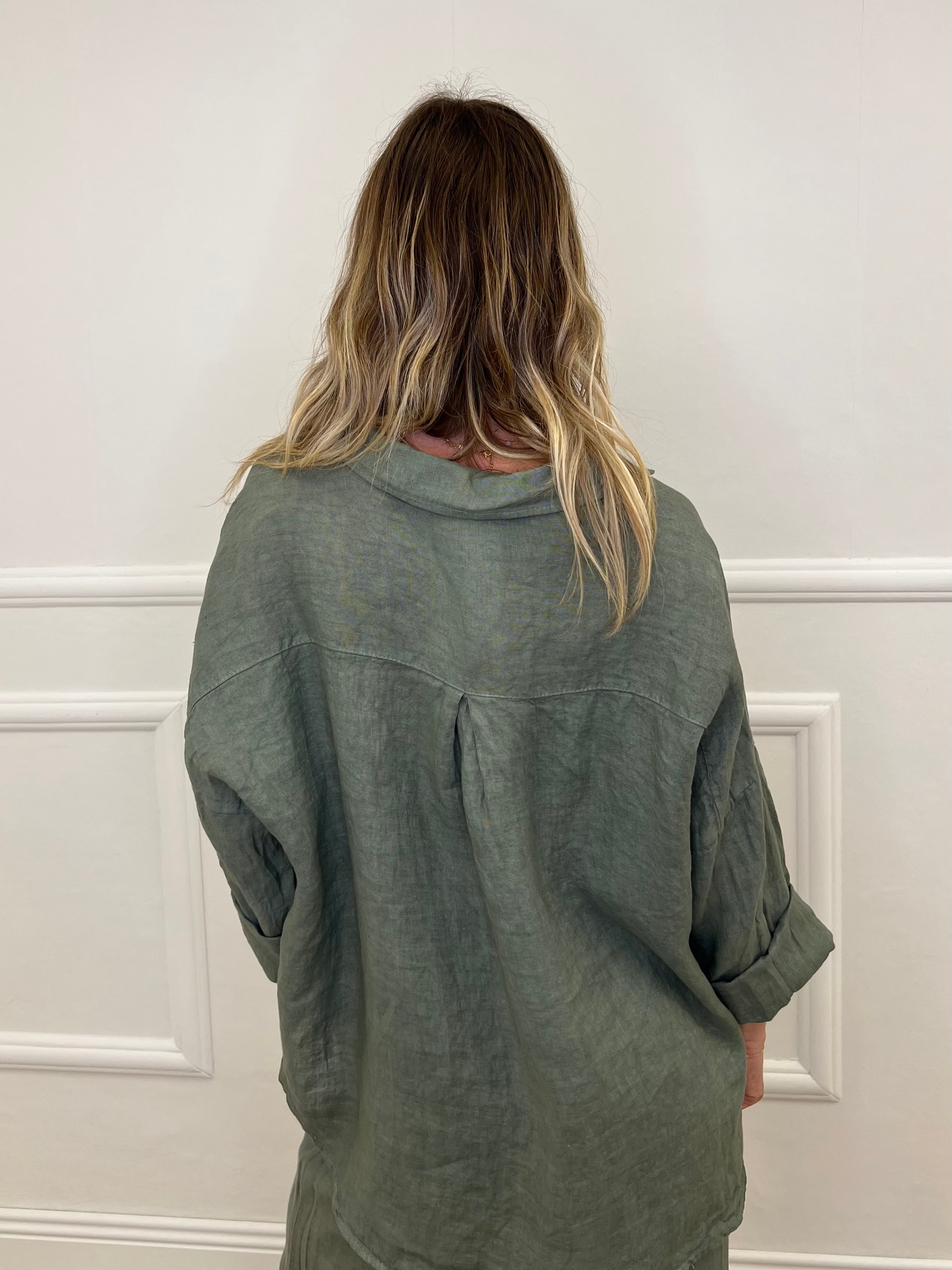 Camicia Scatoletta Lino 89303 Verde