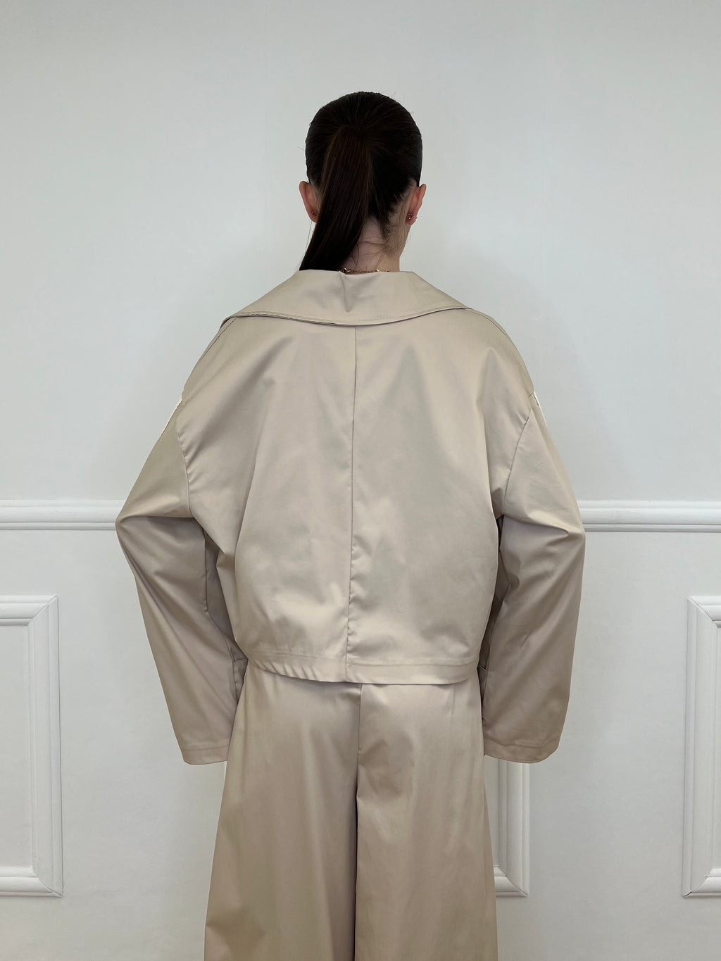 Trench Crop Doppiopetto Bande 7803 Ecru