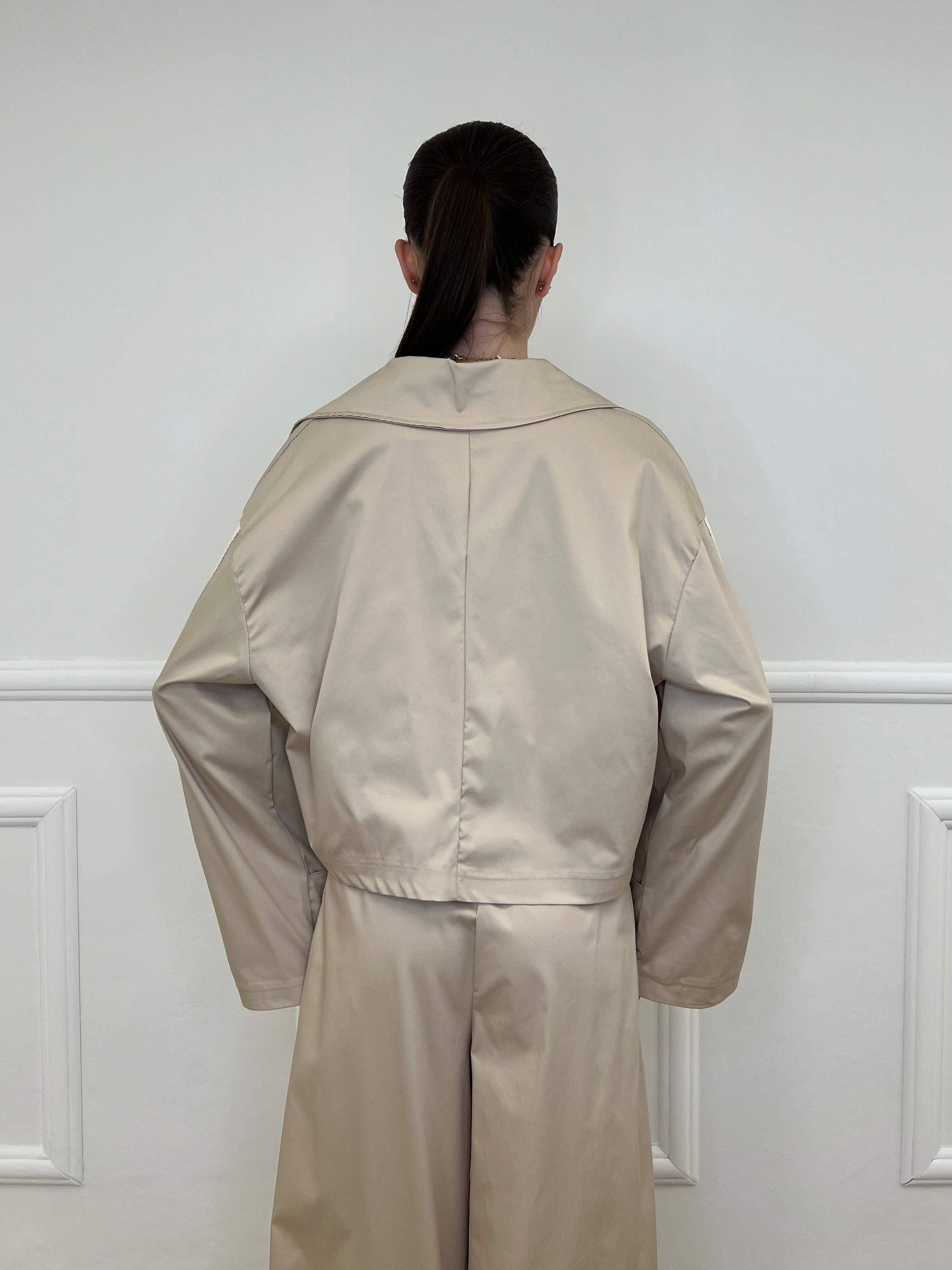 Trench Crop Doppiopetto Bande 7803 Ecru