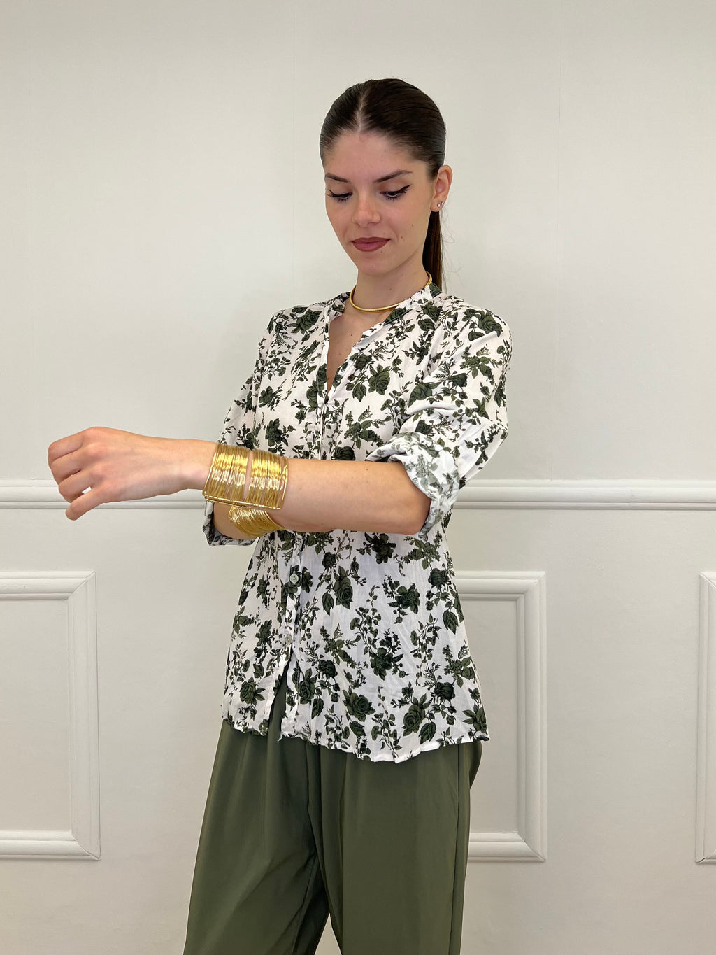 Camicia Fiori Coreana 2588-2 Verde