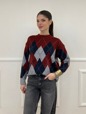 Maglia Over Losanghe L8075 Bordeaux